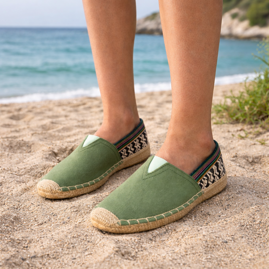 Espadrilles vert olive & ethnique