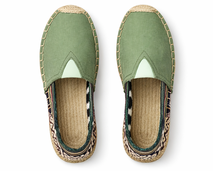 Espadrilles vert olive & ethnique