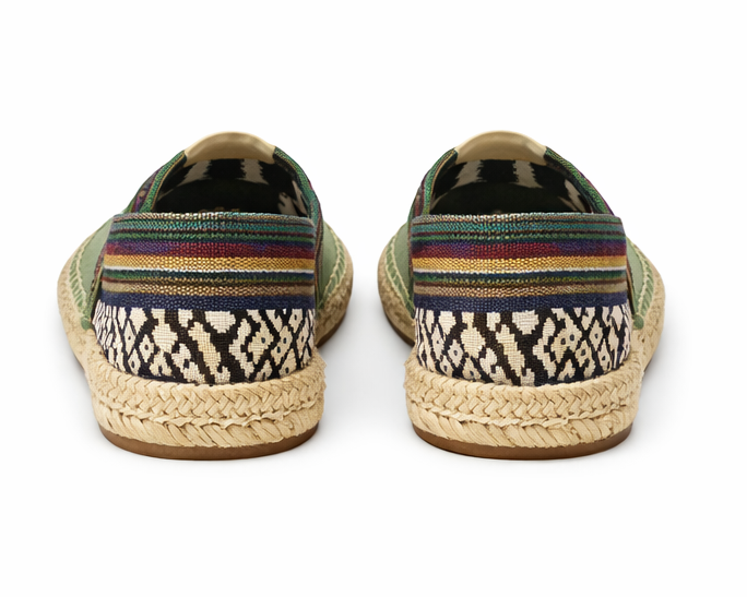 Espadrilles vert olive & ethnique