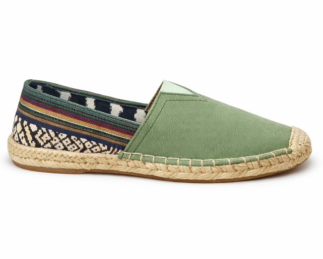 Espadrilles vert olive & ethnique